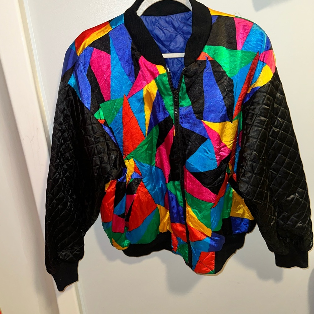 Vintage‎ Mulberry Street Large Reversible Bomber 1980s Multi color